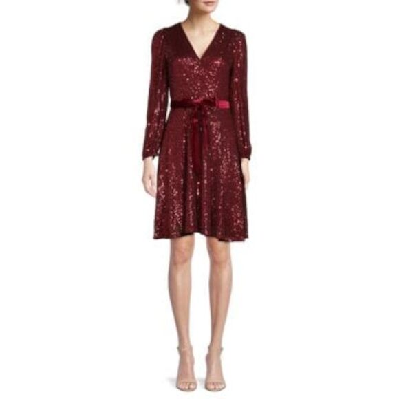 NANETTE LEPORE Dresses & Skirts - NANETTE LEPORE Womens Maroon Lined Long Sleeve Fit + Flare Dress 10